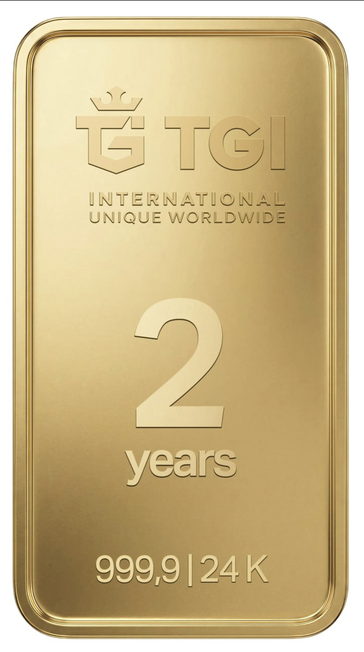 TGI 2 year physical gold bar, 999.9 fine gold